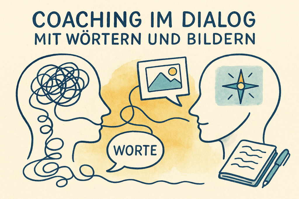 Illustration zu Coaching und systemische Beratung im Dialog mit Wörtern und Bildern